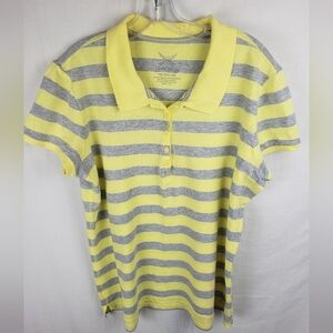 Faded Glory Yellow and Gray Striped Polo Short Sleeve Shirt Sz 2XL
